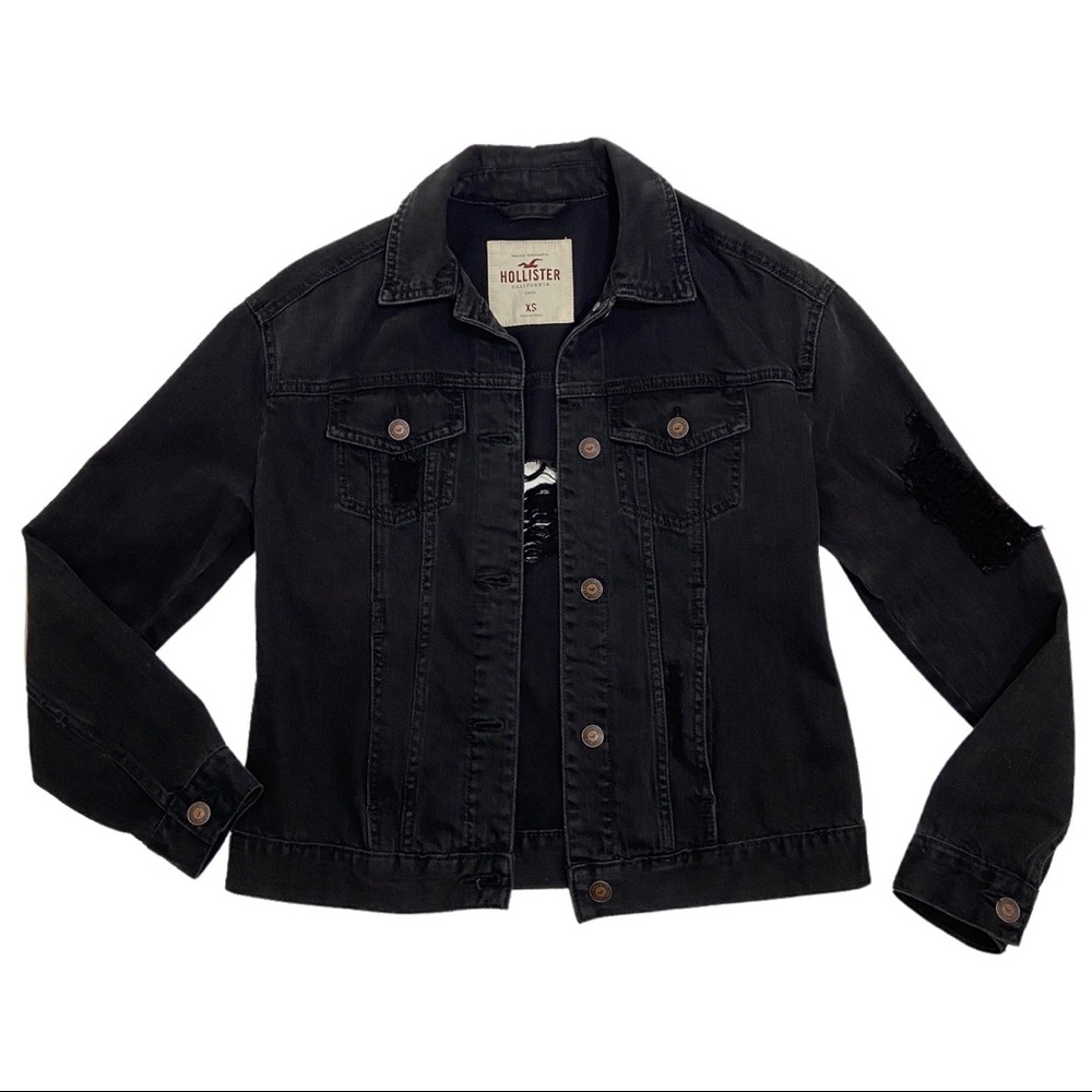 Hollister Distressed Black Denim Jean Jacket